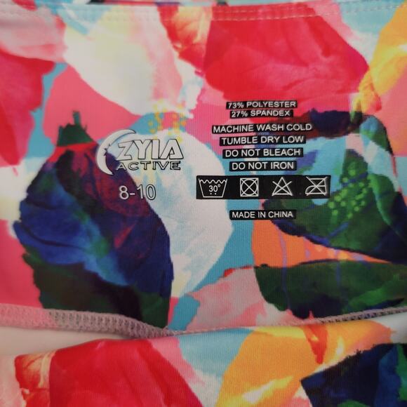 Zyia Active Pink Blue Green Leaf Design Athletic Hiking Walking Capri Leggings 8 - Picture 6 of 6